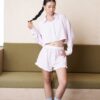 Quần sọc hồng phối bèo
